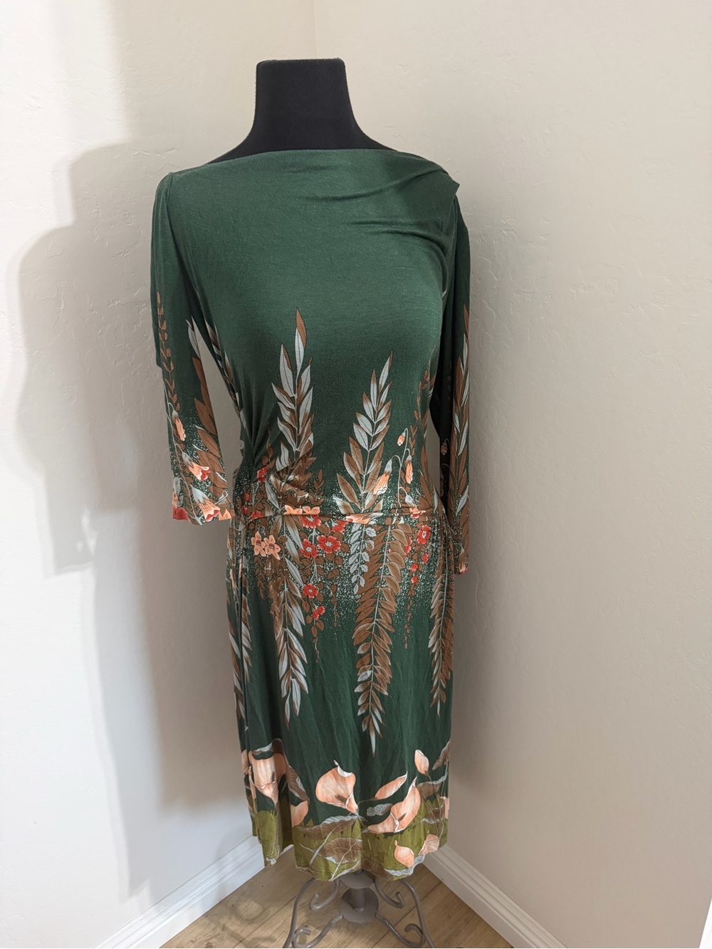 Anthropology Cala Lily Collection Green Floral Midi Dress